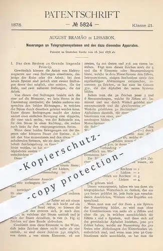 original Patent - August Bramão , Lissabon , 1878 , Telegraphen - System | Telegraph , Telegraphie , telegraphy , Strom