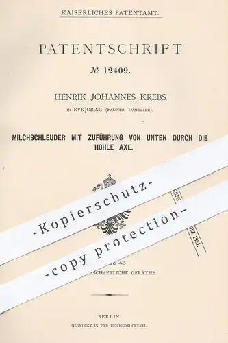 original Patent - Henrik Johannes Krebs , Nykjobing , Falster , Dänemark , 1879 , Milchschleuder | Milch - Schleuder !!!