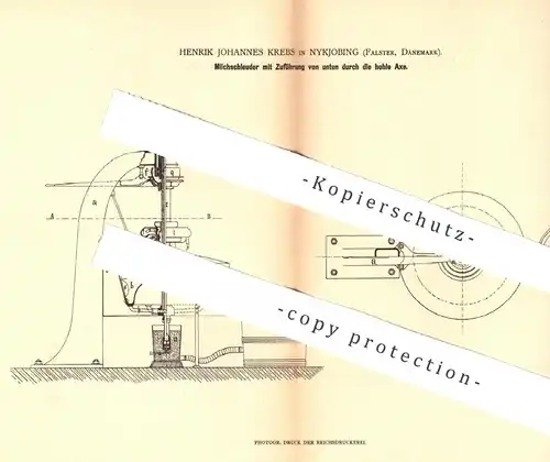 original Patent - Henrik Johannes Krebs , Nykjobing , Falster , Dänemark , 1879 , Milchschleuder | Milch - Schleuder !!!