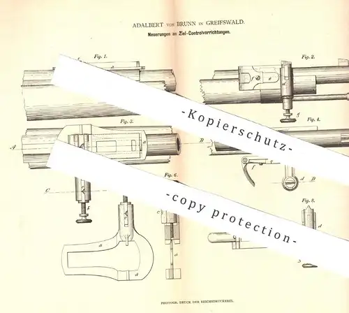 original Patent - Adalbert von Brunn , Greifswald , Mecklenburg 1879 , Ziel-Kontrolle | Gewehr , Jagd , Militär , Waffen
