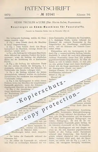 original Patent - Henri Truxler , Lure , Haute Saône , Frankreich , 1879 , Kämmmaschine für Faserstoff | Spinnen , Faser