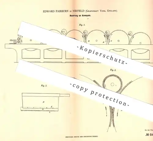 original Patent - Edward Fairburn , Mirfield , York , England , 1879 , Krempel | Spinnrad , Spinnmaschine , Weben !!!