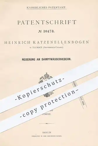 original Patent - Heinrich Katzenellenbogen , Tlumacz , Österreich Ungarn , 1879 , Dampfwasserheber | Pumpe , Pumpen !!