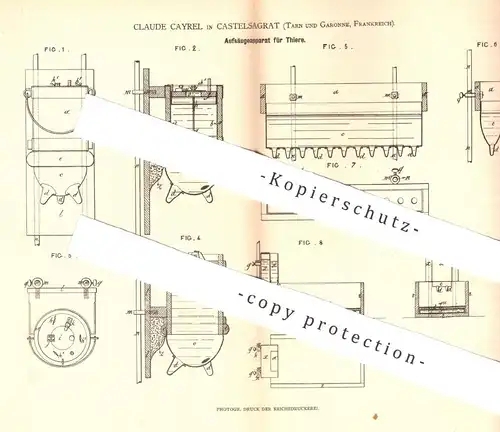 original Patent - Claude Cayrel , Castelsagrat , Tarn & Garonne Frankreich  1880 , Aufsäugeapparat für Tiere | Tierzucht