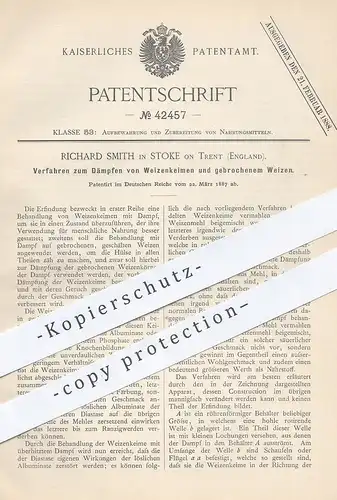 original Patent - Richard Smith , Stoke on Trent , England , 1887 , Dämpfen von Weizenkeim und Weizen | Getreide !!!
