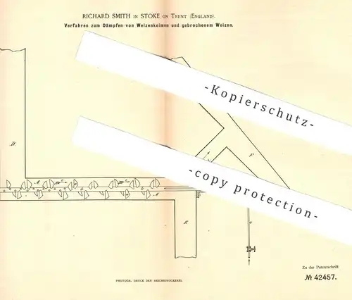 original Patent - Richard Smith , Stoke on Trent , England , 1887 , Dämpfen von Weizenkeim und Weizen | Getreide !!!