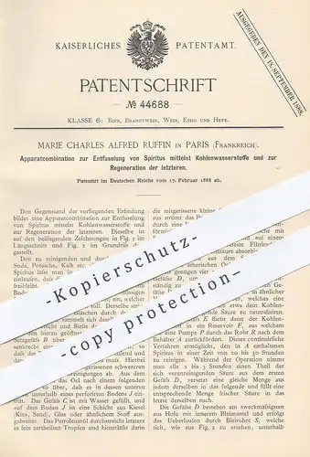 original Patent - Marie Charles Alfred Ruffin , Paris Frankreich , 1888 , Apparat zur Entfuselung von Spiritus | Alkohol