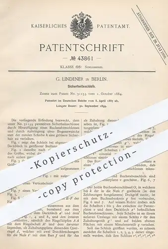 original Patent - G. Lindener , Berlin , 1887 , Sicherheitsschloss | Schloss mit Buchstaben - Code | Schlosser !!!