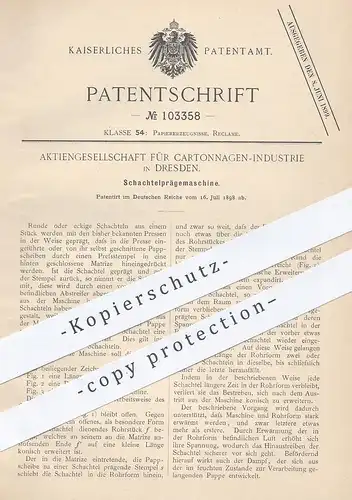 original Patent - AG für Kartonagen Industrie , Dresden , 1898 , Schachtel - Prägemaschine | Karton , Pappe , Werbung !