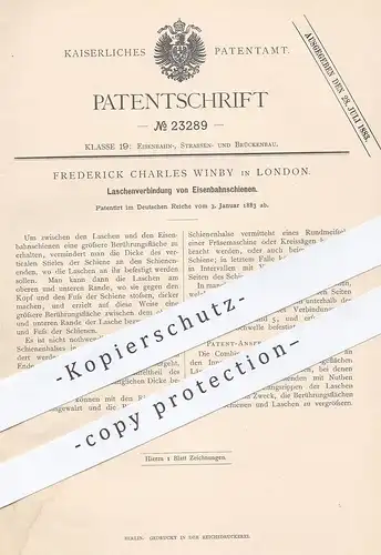original Patent - Frederick Charles Winby , London  1883 , Laschenverbindung von Eisenbahnschienen | Eisenbahn - Schiene