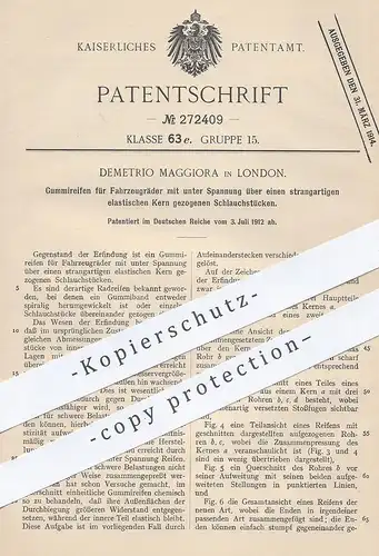 original Patent - Demetrio Maggiora , London , 1912 , Gummireifen für Fahrzeugräder | Reifen , Schlauch , Fahrrad , Auto