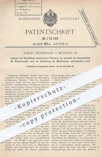 original Patent - Albert Heinemann , Münster , 1903 , Herstellung von kohlensaurem Wasser | Kohlensäure !!