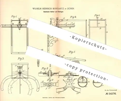 original Patent - Wilhelm Heinrich Bongartz , Düren , 1890 , Badetuch - Halter und Umleger | Handtuch , Handtuchhalter !