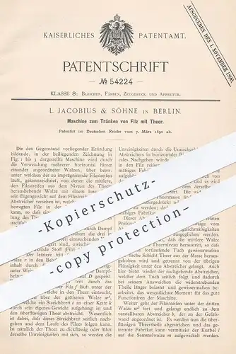 original Patent - L. Jacobius & Söhne , Berlin , 1890 , Maschine zum Tränken von Filz mit Teer !!!