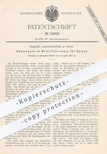 original Patent - Philipp Langenstein , Prag , 1882 , Metallliderungen für Kolben | Dampfmaschine | Motor , Motoren !!!