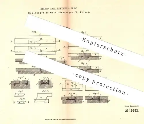 original Patent - Philipp Langenstein , Prag , 1882 , Metallliderungen für Kolben | Dampfmaschine | Motor , Motoren !!!