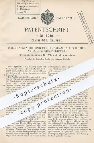 original Patent - Maschinenfabrik & Mühlenbauanstalt G. Luther AG Braunschweig , Füllungssteuerung für Dampfmaschinen