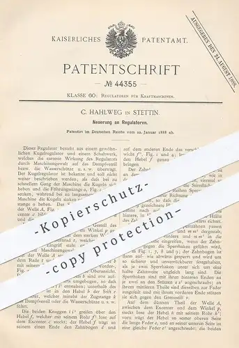 original Patent - C. Hahlweg , Stettin , 1888 , Regulator | Regulatoren für Kraftmaschinen | Motor , Dampfmaschine !!!