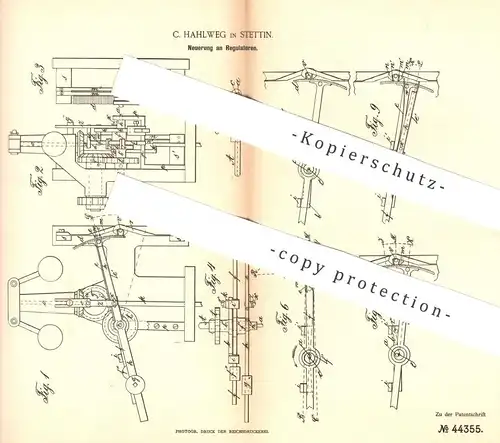 original Patent - C. Hahlweg , Stettin , 1888 , Regulator | Regulatoren für Kraftmaschinen | Motor , Dampfmaschine !!!