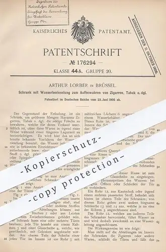 original Patent - Arthur Lorber , Brüssel , 1905 , Schrank mit Wasserberieselung zum Aufbewahren von Zigarren , Tabak !!