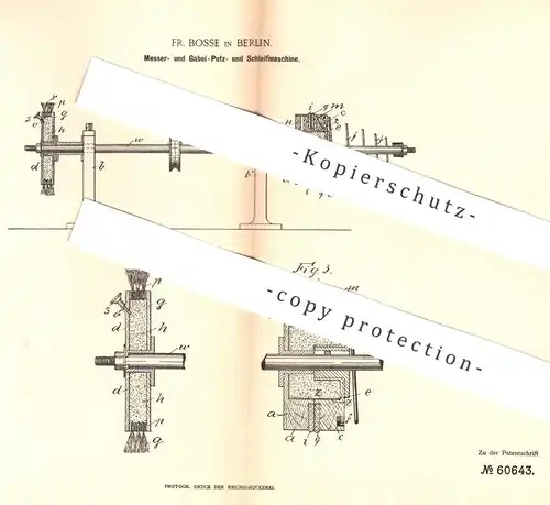 original Patent - Fr. Bosse , Berlin , 1891 , Schleifen , Putzen , Polieren von Besteck , Messer , Gabel | Putzpulver !