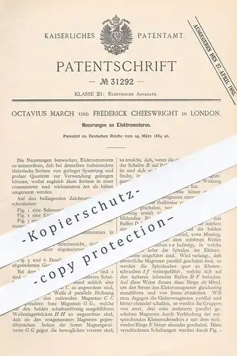 original Patent - Octavius March , Frederick Cheeswright , London , 1884 , Elektromotor | Motor , Motoren !!!