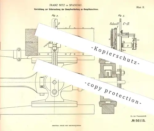 original Patent - Franz Nitz , Berlin / Spandau , 1890 , Dampfverteilung an Dampfmaschinen | Dampfmaschine | Motor !!!