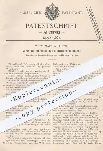 original Patent - Otto Marr , Leipzig , 1901 , Durch den fahrenden Zug gestellte Wegschranke | Eisenbahn - Schranke !!!