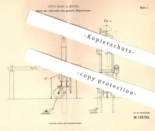 original Patent - Otto Marr , Leipzig , 1901 , Durch den fahrenden Zug gestellte Wegschranke | Eisenbahn - Schranke !!!