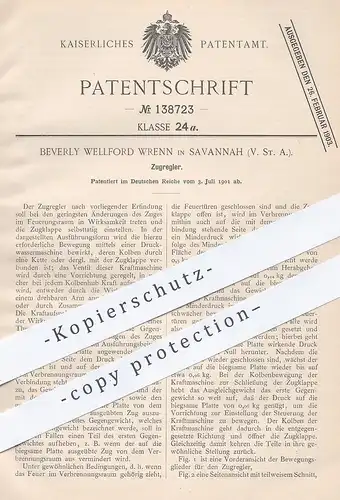 original Patent - Beverly Wellford Wrenn , Savannah , USA , 1901 , Zugregler | Feuerung , Kessel , Ofen , Motor !!