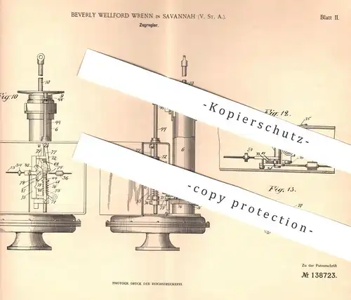 original Patent - Beverly Wellford Wrenn , Savannah , USA , 1901 , Zugregler | Feuerung , Kessel , Ofen , Motor !!