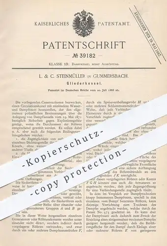 original Patent - L. & C. Steinmüller , Gummersbach , 1886 ,  Gliederkessel | Dampfkessel , Kessel | Dampfmaschine !!