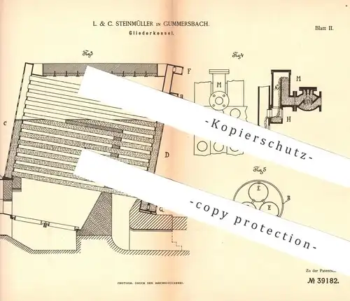 original Patent - L. & C. Steinmüller , Gummersbach , 1886 ,  Gliederkessel | Dampfkessel , Kessel | Dampfmaschine !!