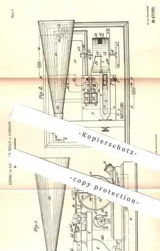 original Patent - Lionel de Lautour Wells , London , 1892 , Elektrischer Zeitverzeichner | Strom , Elektromagnet , Zeit