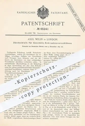 original Patent - Axel Welin , London 1891 , Zündschloss für Geschütz - Schraubenverschluss | Waffen , Gewehr , Munition