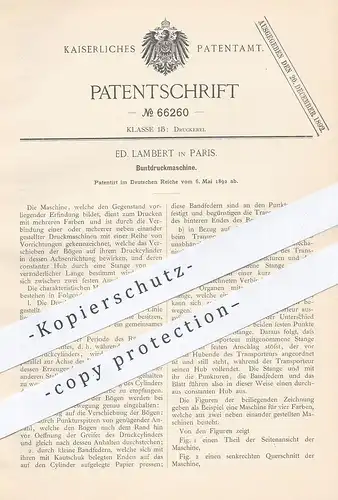 original Patent - Ed. Lambert , Paris , Frankreich , 1892 , Buntdruckmaschine | Buntdruck , Druck , Drucker , Druckerei