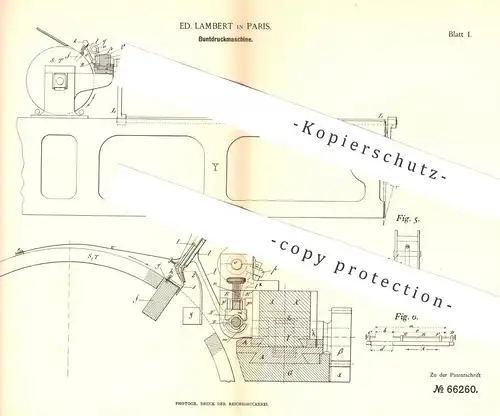 original Patent - Ed. Lambert , Paris , Frankreich , 1892 , Buntdruckmaschine | Buntdruck , Druck , Drucker , Druckerei