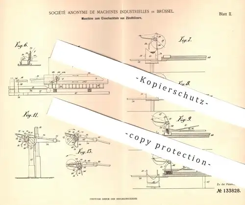 original Patent - Société Anonyme de Machines Industrielles , Brüssel  1899 , Einschachteln der Zündhölzer | Streichholz