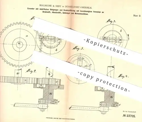 original Patent - Malmedie & Hiby , Düsseldorf / Oberbilk  1882 , Exzenter für Drahtstift-, Sohlnägel- u. Nietenmaschine