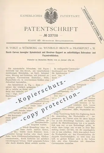 original Patent - H. Voigt , Würzburg | Wunibald Braun , Frankfurt , 1883 , Schrauben- und Façondrehbank | Drehbank