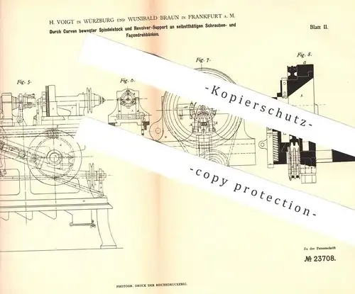 original Patent - H. Voigt , Würzburg | Wunibald Braun , Frankfurt , 1883 , Schrauben- und Façondrehbank | Drehbank