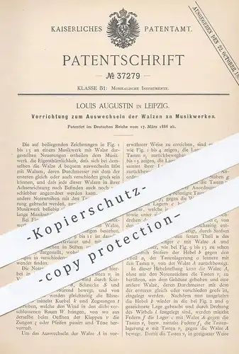 original Patent - Louis Augustin , Leipzig  1886 , Auswechseln der Walzen am Musikwerk | Musik , Musikinstrument , Walze