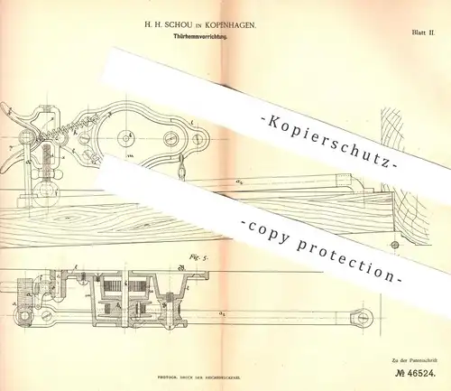 original Patent - H. H. Schou , Kopenhagen , Dänemark , 1888 , Türhemmvorrichtung | Tür , Türen , Türschloss , Schlosser