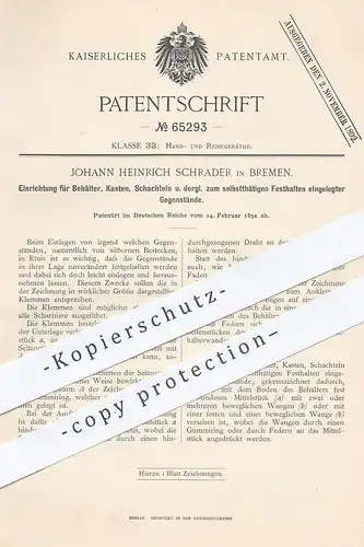 original Patent - Johann Heinrich Schrader , Bremen 1892 , Behälter , Kasten , Schachtel , Kiste | Besteckkasten , Etui