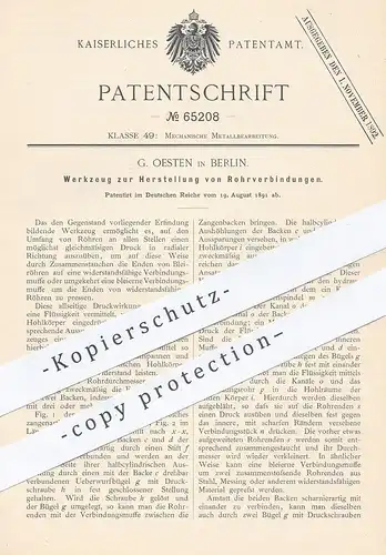 original Patent - G. Oesten , Berlin , 1891 , Werkzeug zur Herstellung von Rohrverbindungen | Rohr , Rohre , Metall !!
