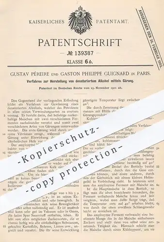 original Patent - Gustav Péreire , Gaston Philippe Guignard , Paris Frankreich  1901 , denaturierter Alkohol | Petroleum