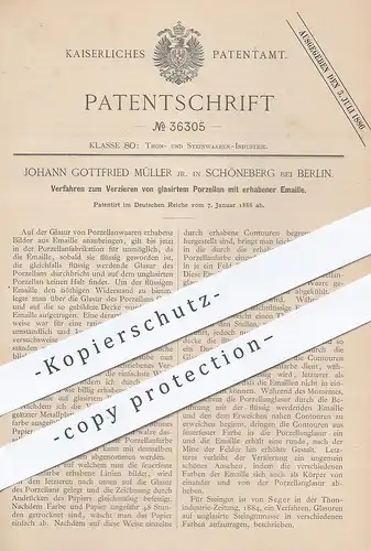 original Patent - Johann Gottfried Müller , Berlin / Schöneberg , 1886 , glasiertes Porzellan mit Emaille | Gold  Glasur