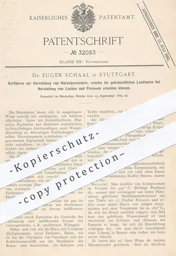 original Patent - Dr. Eugen Schaal , Stuttgart , 1884 , Herstellung von Harzsäureester | Lack , Harz , Farbe , Firniss !