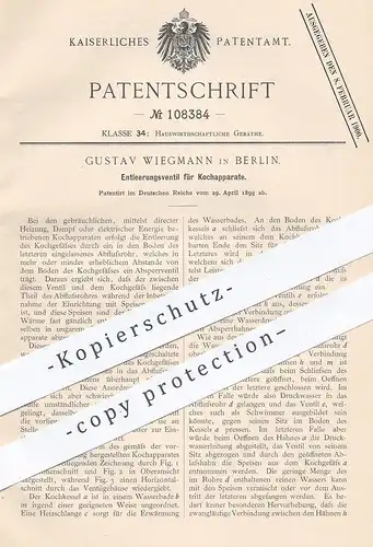 original Patent - Gustav Wiegmann , Berlin , 1899 , Entleerungsventil für Kochherd | Kochen , Herd , Ofen , Heizung !!!