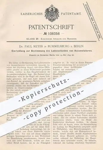 original Patent - Dr. Paul Meyer , Berlin / Rummelsburg , 1899 , Ladezustand an Accumulatoren | Accumulator , Batterie !